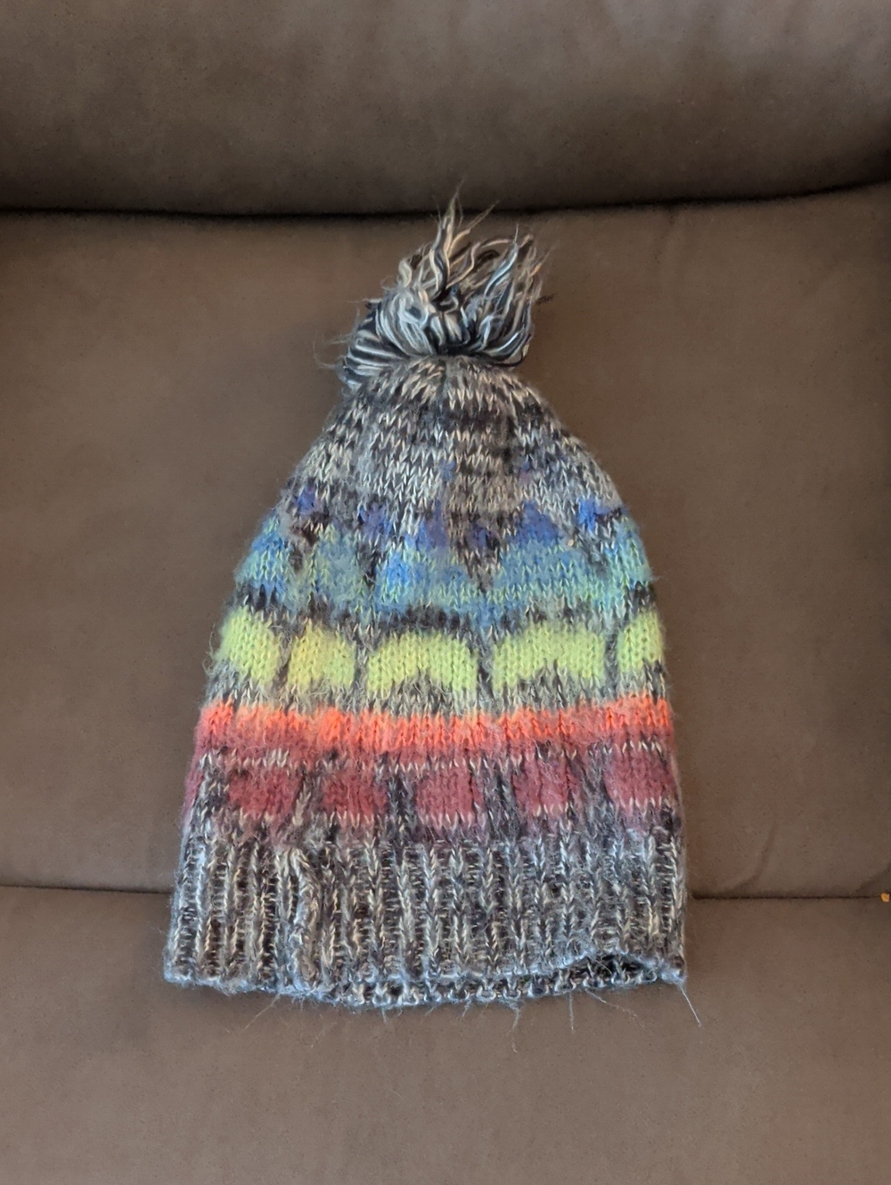 Bershka Multicolor Knit Pom Beanie with Gray Base